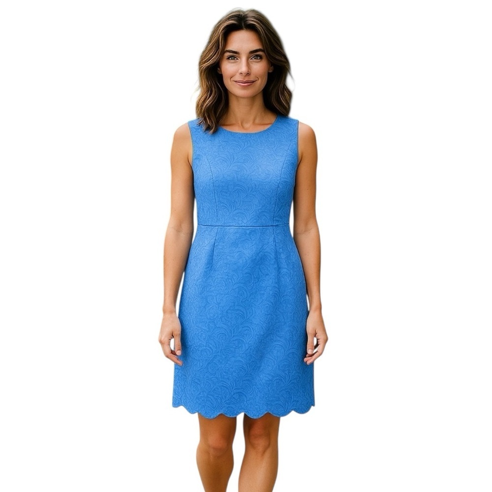 NEW Talbots RSVP Blue Sleeveless Sheath Dress Size 12 Round Neck Scalloped Hem